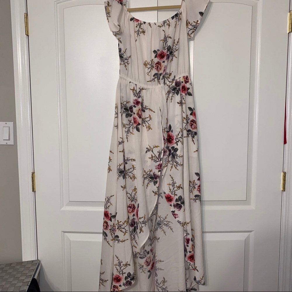 floral romper with long skirt in back